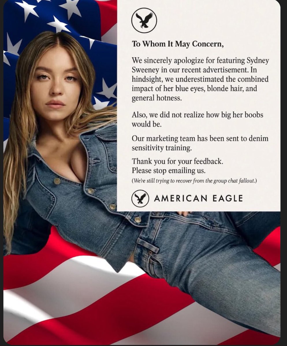 When Beyoncé's Levi's jeans ad was released, the left was totally behind her…
They praised her for being an empowering woman. 🤮
BUT, when a white woman, Sydney Sweeney, does the same thing, they call her a Nazi… The hypocrisy…So you can’t be white, have blue eyes, blonde