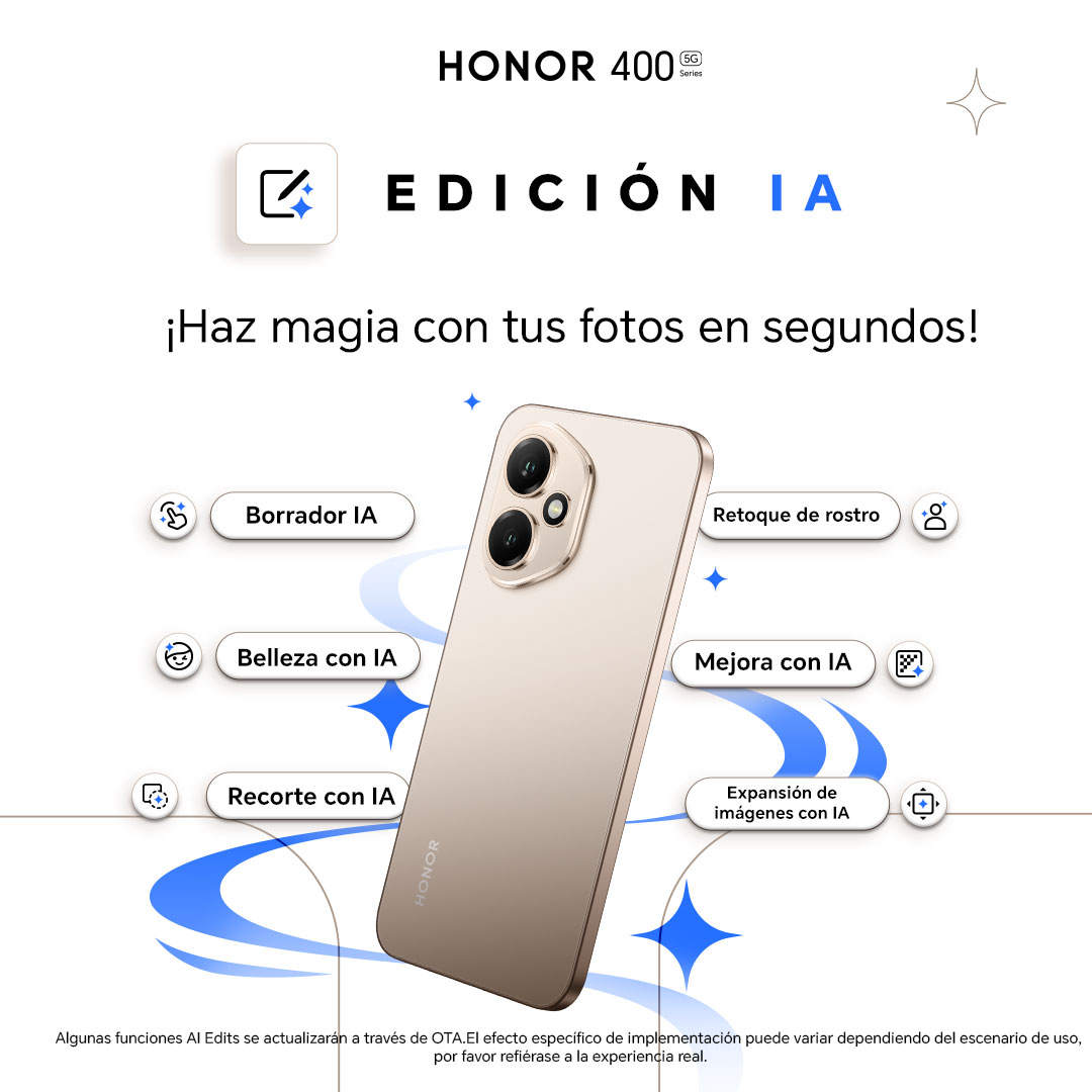 Ya está aquí el smartphone que lo cambia todo: el nuevo HONOR 400 Series.
Tecnología, diseño y potencia, todo potenciado por IA 🤖💥

Santi Giménez ya vive #TuVidaPotenciadaPorIA… y tú, ¿qué esperas?🤩
🛒 Descúbrelo ahora en la tienda online oficial 
#HONOR400Series #HONORMx