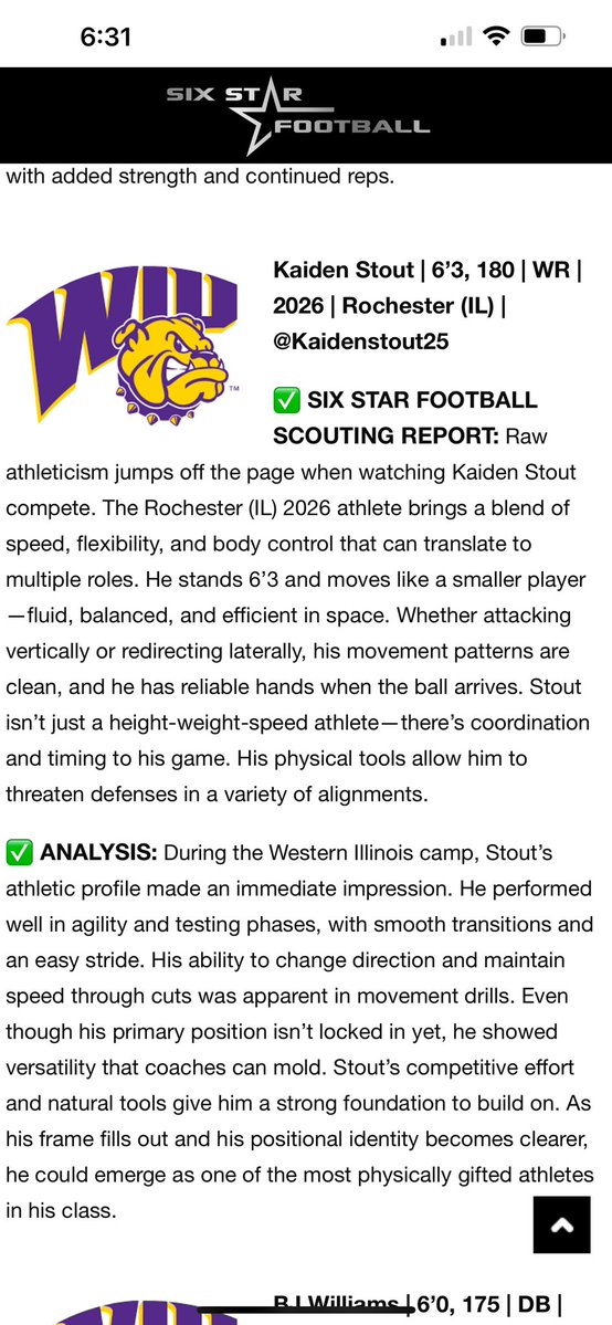 Kaiden Stout (@kaidenstout25) on Twitter photo Thank you <a href="/sixstarfootball/">Six Star Football | PLUS+</a> for the Western Illinois camp write up!
<a href="/WIUFootball/">Western Illinois Football</a>
<a href="/CoachJoeDavis/">Joe Davis</a>
<a href="/CoachKarlMofor/">Coach Mo</a>
<a href="/EDGYTIM/">Timothy “EDGYTIM” OHalloran</a>
<a href="/CoachLeonard3/">Derek Leonard</a>
<a href="/CoachLauber/">Matt Lauber</a> Thank you <a href="/sixstarfootball/">Six Star Football | PLUS+</a> for the Western Illinois camp write up!
<a href="/WIUFootball/">Western Illinois Football</a>
<a href="/CoachJoeDavis/">Joe Davis</a>
<a href="/CoachKarlMofor/">Coach Mo</a>
<a href="/EDGYTIM/">Timothy “EDGYTIM” OHalloran</a>
<a href="/CoachLeonard3/">Derek Leonard</a>
<a href="/CoachLauber/">Matt Lauber</a>