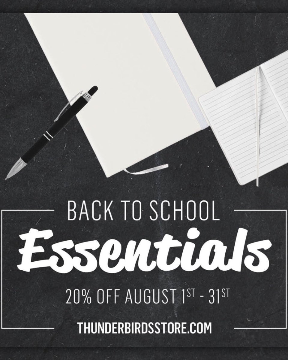 Back-to-School Essentials at 20% OFF! Shop everything you need to kick off the year, August 1st through 31st. Only at THUNDERBIRDSSTORE.COM!

#NMJC #NMJCSuccessThroughLearning #NewMexicoJuniorCollege #FeelTheThunder