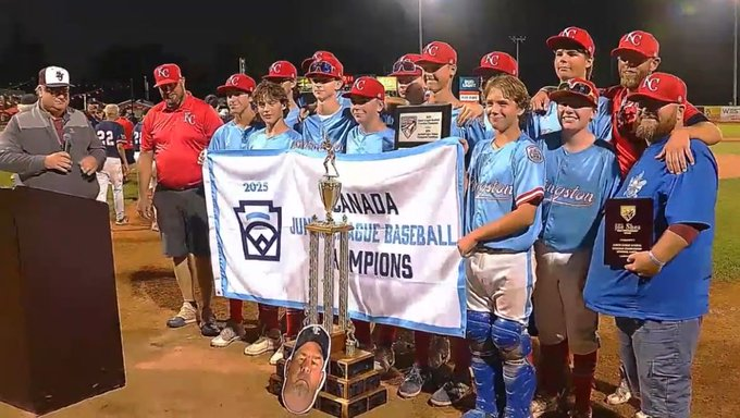 Kingston Colts win Canadian Little League Junior Championship over Lethbridge, Alberta.

A grand slam by Cody Lyons clinched the 12-4 victory as the local nine went undefeated in the tournament.

Well done, Colts!
#ygk