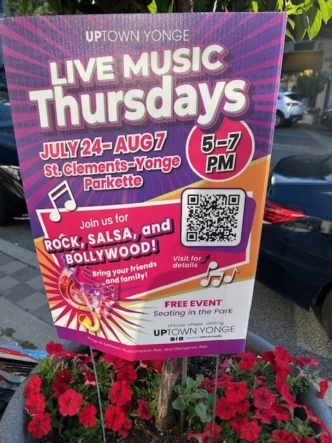 Visit the <a href="/UptownYongeBIA/">UPtown Yonge</a> to enjoy free, outdoor live music this summer. 🎵🎹🌻

Stop by St. Clements-Yonge Parkette between 5-7pm to enjoy rock, salsa, and bollywood with the Uptown Yonge community.