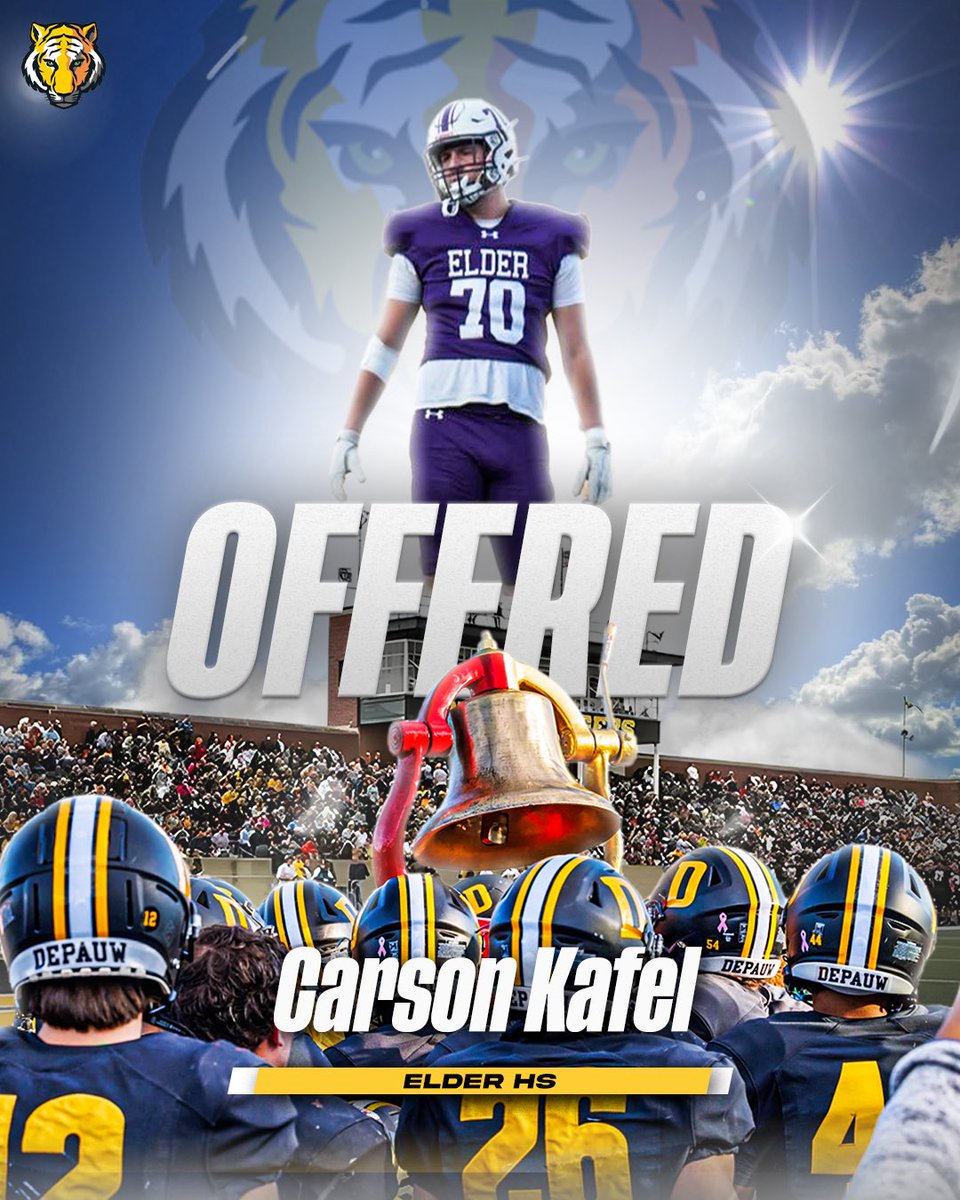 Carson Kafel (@carson_kafel) on Twitter photo After a great phone call with <a href="/qbdietz/">Brett Dietz</a>. I am blessed to have received an offer from <a href="/DePauwTigersFB/">DePauw Football</a>! Thank you to <a href="/CoachRutledge76/">Coach Rutledge</a>, <a href="/MasonEspinosa1/">Mason Espinosa</a>, and <a href="/qbdietz/">Brett Dietz</a> for the amazing opportunity!!! #Altiora
<a href="/ElderFBParents/">Elder Football Parents 2025</a> <a href="/elderstrength/">Elder Strength</a> <a href="/coachcjames/">craig james</a> <a href="/JaredLuginbill/">Jared Luginbill</a> After a great phone call with <a href="/qbdietz/">Brett Dietz</a>. I am blessed to have received an offer from <a href="/DePauwTigersFB/">DePauw Football</a>! Thank you to <a href="/CoachRutledge76/">Coach Rutledge</a>, <a href="/MasonEspinosa1/">Mason Espinosa</a>, and <a href="/qbdietz/">Brett Dietz</a> for the amazing opportunity!!! #Altiora
<a href="/ElderFBParents/">Elder Football Parents 2025</a> <a href="/elderstrength/">Elder Strength</a> <a href="/coachcjames/">craig james</a> <a href="/JaredLuginbill/">Jared Luginbill</a>