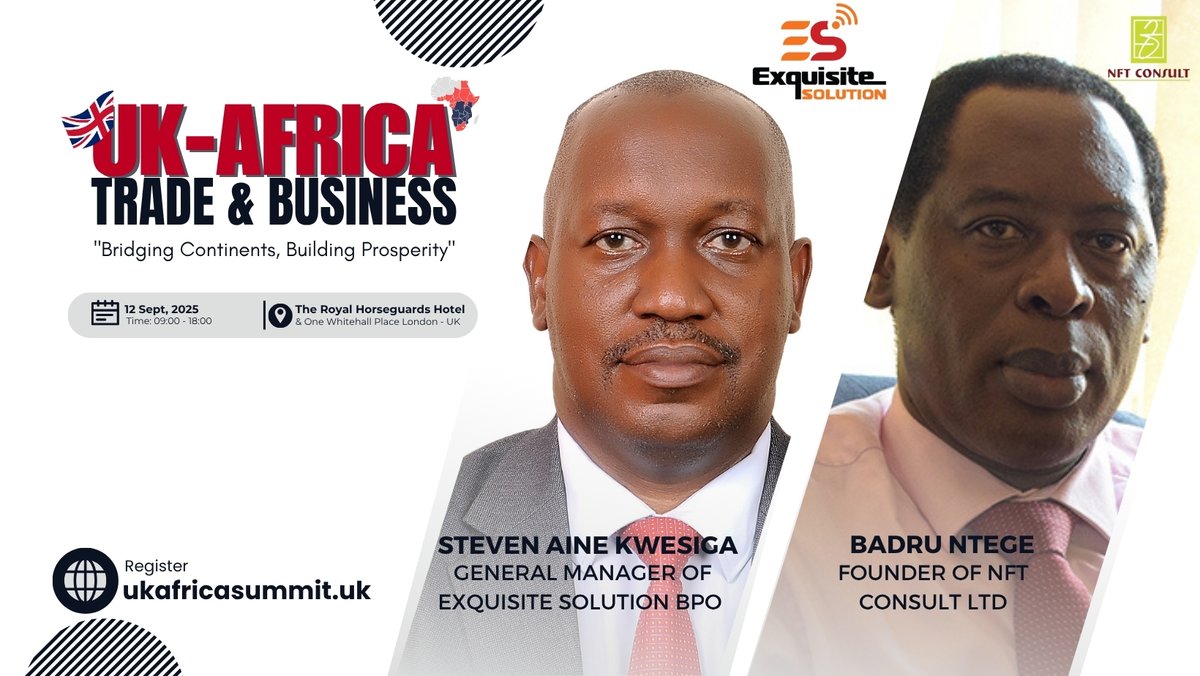 This September, Uganda’s innovators and outsourcing leaders arrive in London 🇬🇧
In partnership with the International Trade Centre (ITC).
📍 Royal Horseguards Hotel &amp; One Whitehall Place
🔗 ukafricabusinesssummit.uk
ukafricabusinesssummit.uk/ugandas-bpo-di…