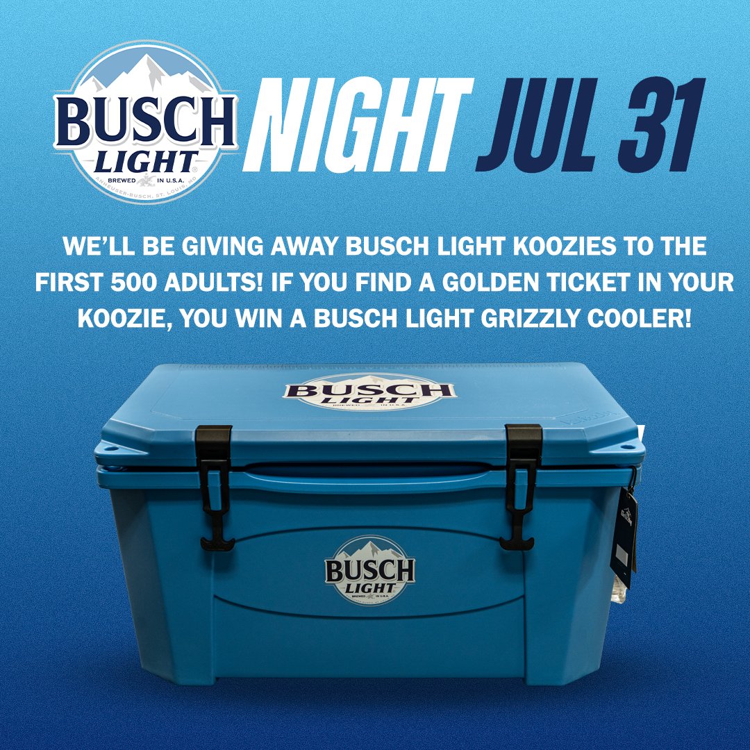 Tomorrow is Busch Light Night at Werner Park. We'll be giving away Busch Light Koozies to the first 500 adults. If you find a golden ticket in your koozie, you win a Busch Light Grizzly Cooler!

🎟️: bit.ly/479xq8t