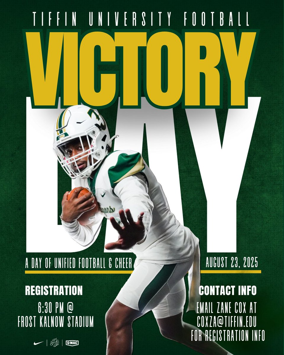 Tiffin Football proudly hosts Victory Day 2025 — a day of unified football and cheer, where champions of courage take the field. Celebrating inclusion, joy, and the power of the Dragon family.
 #GRIND 🐲