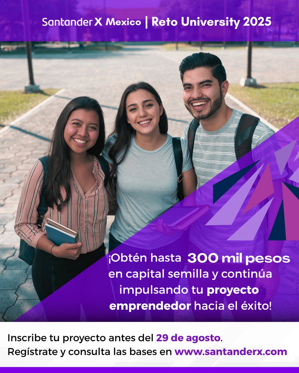🚀¡Ya está aquí el evento que reta a los emprendedores universitarios!
🎯Participa en la siguiente convocatoria y continúa impulsando tu idea de emprendimiento.

👉Inscríbete en santanderx.com
📅Antes del 29 de agosto

#SantanderX #EmprendedorSantander