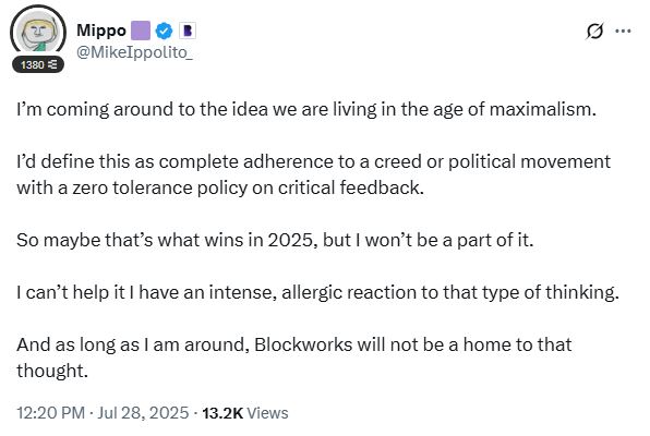 This is the truth about "ETH maxis" that often gets misunderstood or distorted by those that got into crypto for $. Most of us are not "ETH maxis", we're cypherpunk value maxis that just happen to support ETH because it's the most aligned with our vision.

If a new blockchain