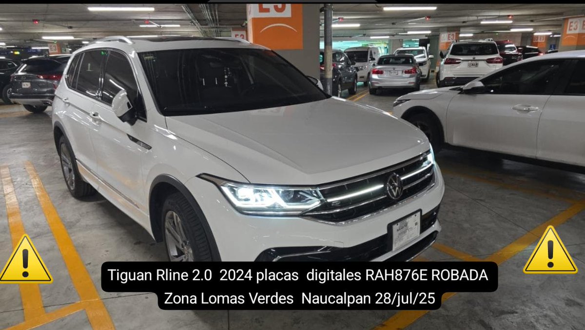 #DenunciaCiudadana Reportan el robo de una camioneta Volkswagen Tiguan R-Line 2.0, modelo 2024, color blanco, con placas digitales RAH876E. El hecho ocurrió la noche del 28 de julio en la colonia Bulevares, Naucalpan. La unidad fue sustraída del interior de un domicilio por dos