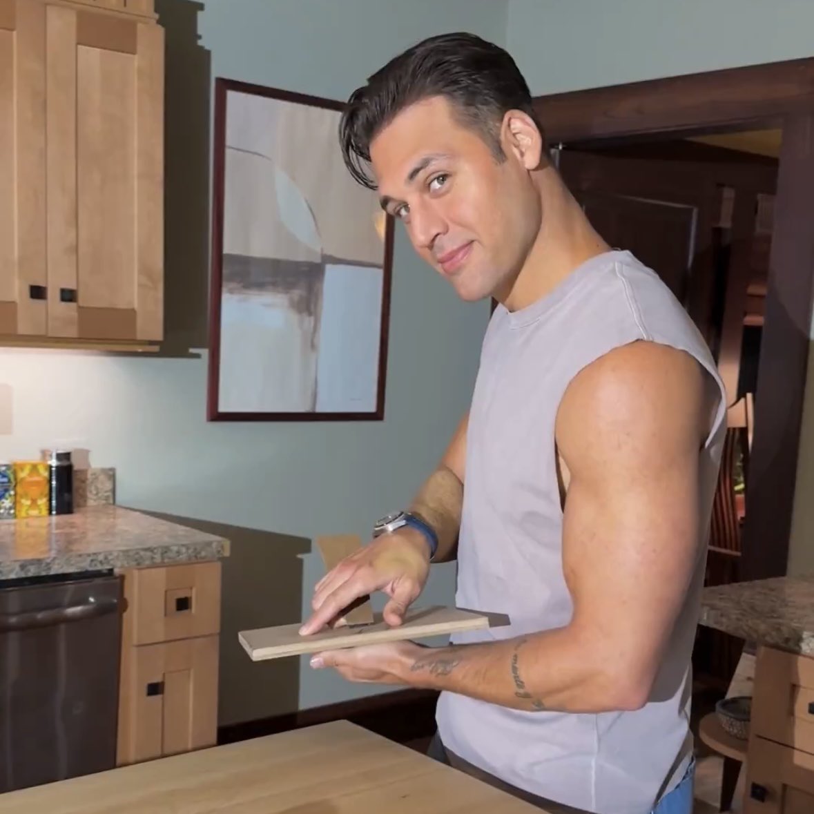 brief moment of panic when i saw the tank top and thought they sent his ass back to texas