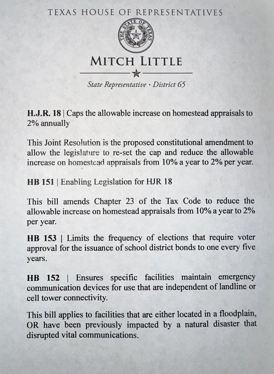 I know everyone is holding their breath on redistricting, but we have a lot to accomplish and a short time in which to do it.  Our voters expect us to make real progress on property tax, taxpayer funded lobbying, and much more. 

We need to refer bills and get going.