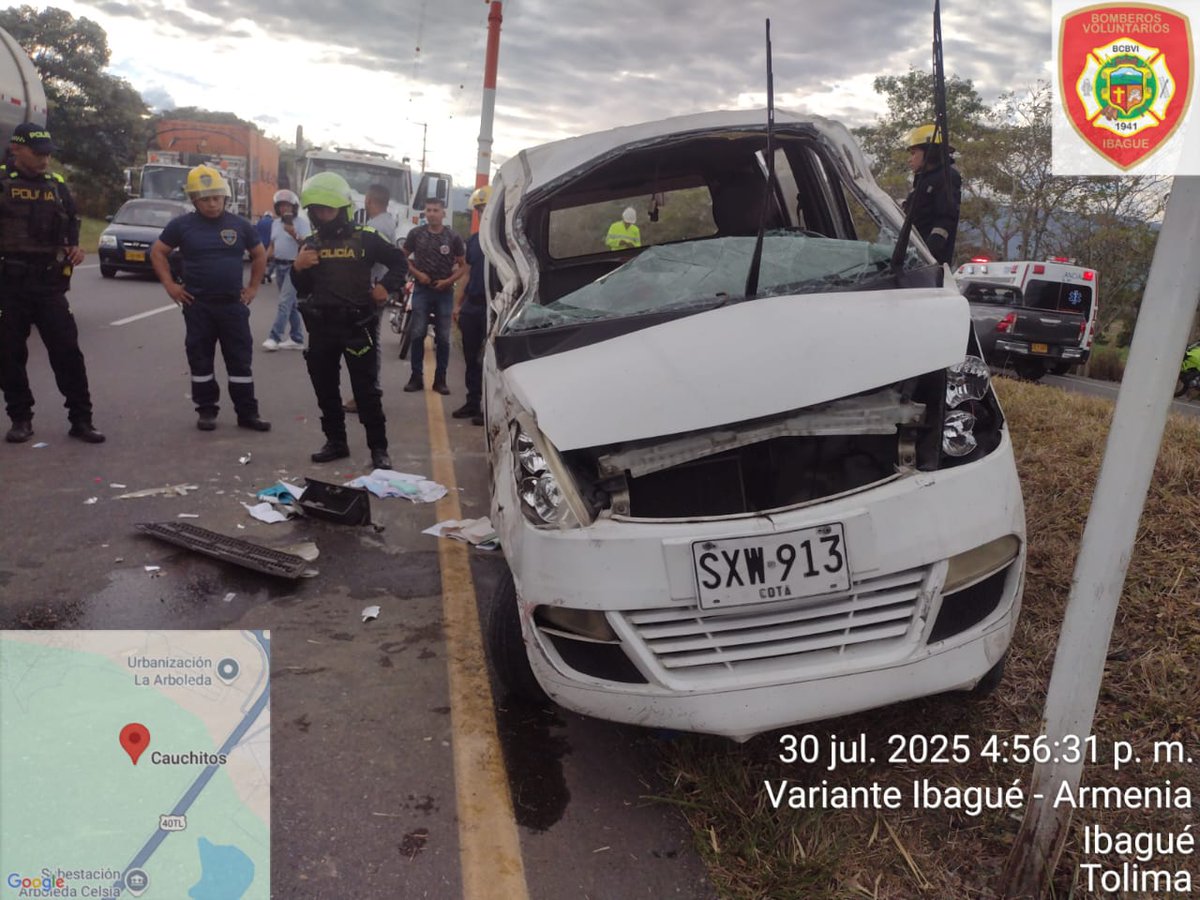🚒 Bomberos Voluntarios Ibagué
🚨 Volcamiento de microbús (SXW 913)
📍 30 de julio – 5:30 p.m.

👩‍⚕ Mujer trasladada en ambulancia
👨‍🚒 Respondió Móvil 14
🤝 Apoyo APP GICA

⚠ Conduce con precaución.