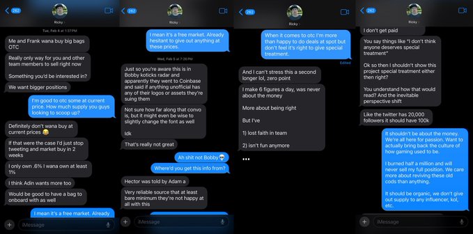 OTC取引交渉を示す流出テキストメッセージ