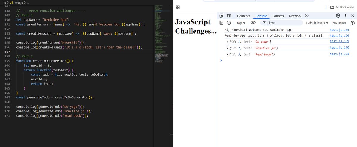 KhavariKhorshid's tweet image. I&apos;ve done the #Javascript challenges 🎆
☑ Loops, and break &amp;amp; continue statements 
☑ Functions &amp;amp; Scope
☑ Arrow Functions
@Wajiha_Niazi
#Challenge #Afghangirlcode #WebDev
