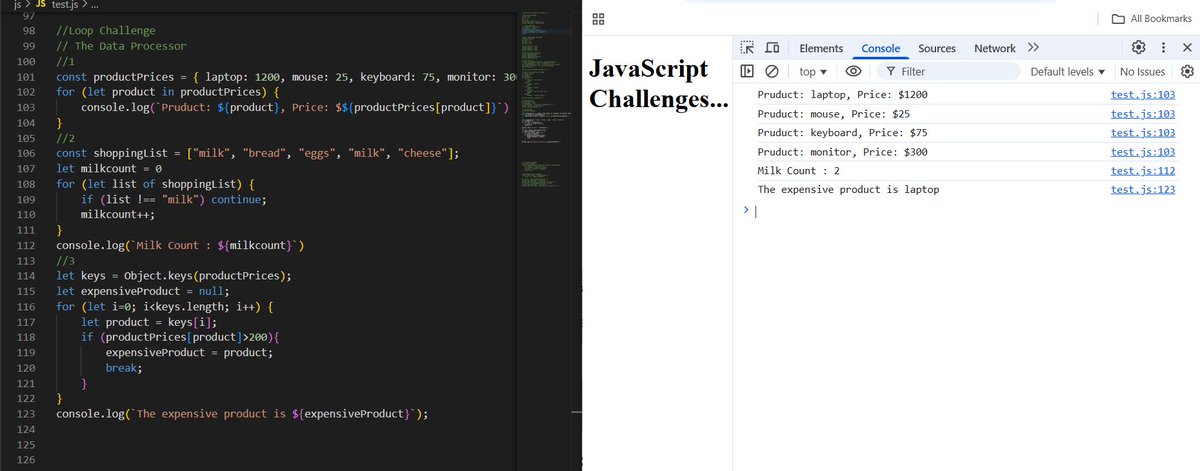 KhavariKhorshid's tweet image. I&apos;ve done the #Javascript challenges 🎆
☑ Loops, and break &amp;amp; continue statements 
☑ Functions &amp;amp; Scope
☑ Arrow Functions
@Wajiha_Niazi
#Challenge #Afghangirlcode #WebDev