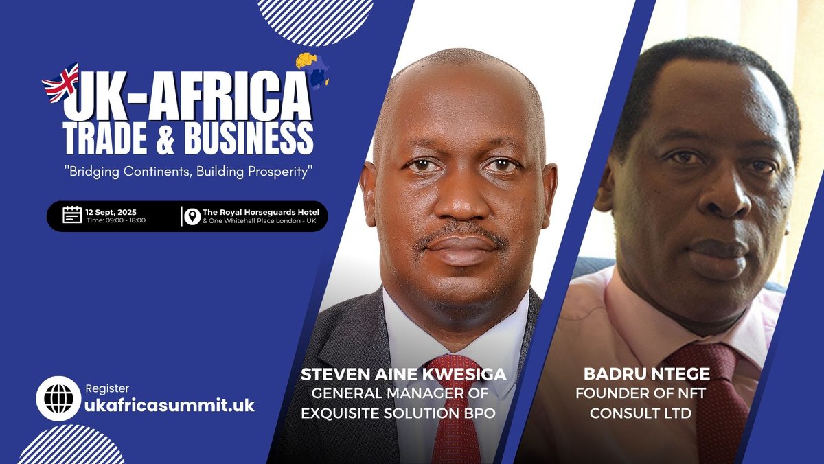 Evidence-based trade strategies, investor forums, sector diagnostics—all part of Uganda’s BPO ecosystem showcase supported by ITC at the summit.
📍 Royal Horseguards Hotel &amp; One Whitehall Place | 12 Sept 2025
🔗 ukafricabusinesssummit.uk
ukafricabusinesssummit.uk/uk-africa-busi…