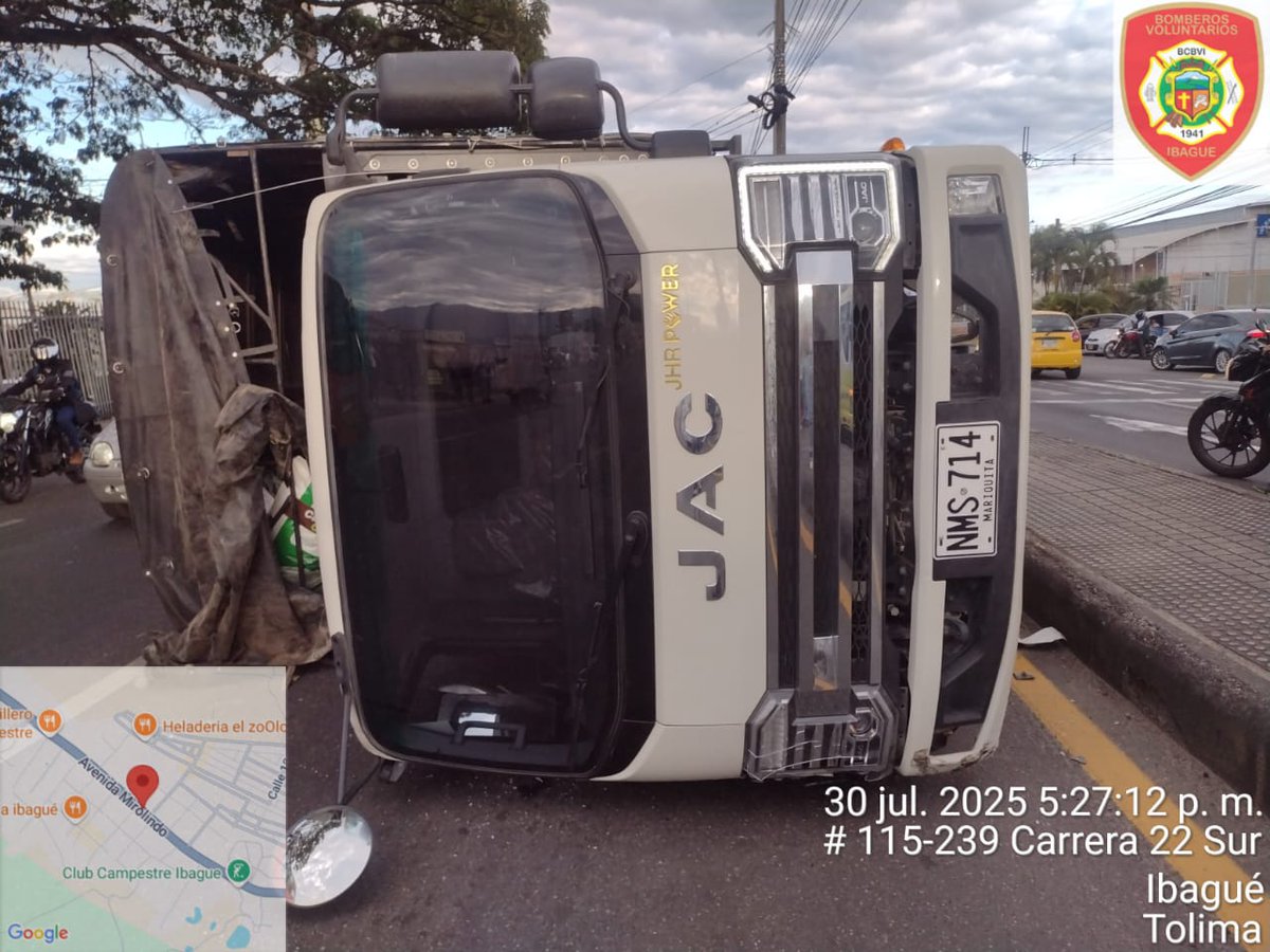 🚒 Bomberos Voluntarios  Ibagué
🚨 Volcamiento de camión (MNS 714)
📍 Calle 116 con Cra 48 Sur | 30 de julio

🙌 Conductor ileso | 🧯 Derrame controlado
👨‍🚒 Móvil 14 en respuesta

⚠ Conduce con precaución.