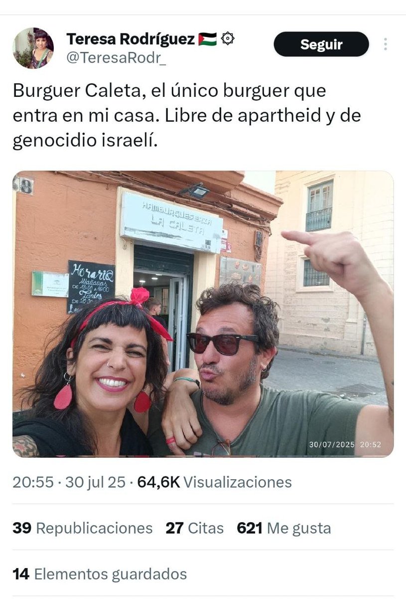 Tiene tan interiorizado lo de usar la imagen de la lucha palestina en su propio beneficio, que le parece lo más normal del mundo utilizar el genocidio para vender hamburguesas.

Ya lo ha borrado, pero tenemos captura: