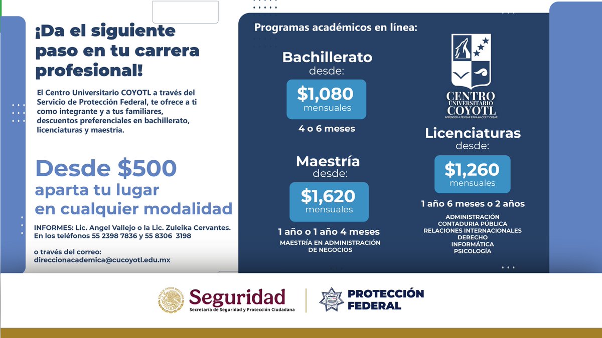 📚 Sigue con tus estudios y tu crecimiento profesional 👩🏽🎓

👩🏽🏫Porque mientras sirves, también te preparas para conquistar tus metas.✨
☝🏽 Aprovecha nuestros convenios académicos. 💼
#ProtectoresdelaNación #MásCercaMásSeguros
