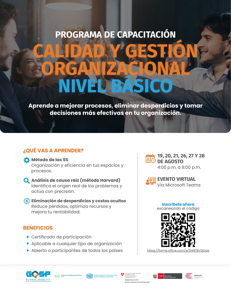 💪 Mejora continua, procesos más eficientes y decisiones con impacto.

¡Inscríbete al nivel básico del Programa de capacitación en gestión organizacional!

📅 Inicia el 19 de agosto
💻 Virtual, gratuito y certificado
🌎 Abierto a cualquier país
🔗 forms.office.com/e/SHNTBVGDxM