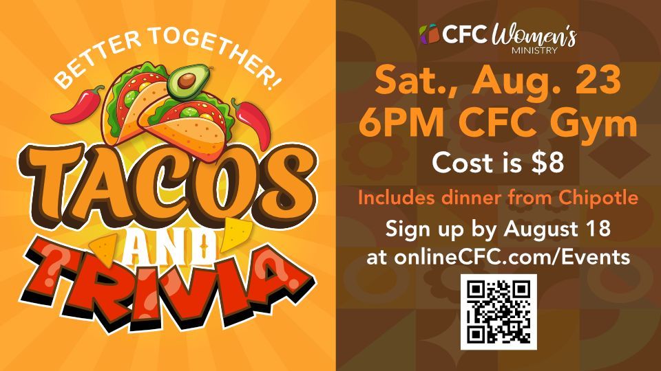 onlinecfc's tweet image. Women! You can form your own trivia team, or we&apos;ll put you with a team. This is a fun way to meet and connect with other women at CFC. Sign up on the EVENTS page of our website or app.