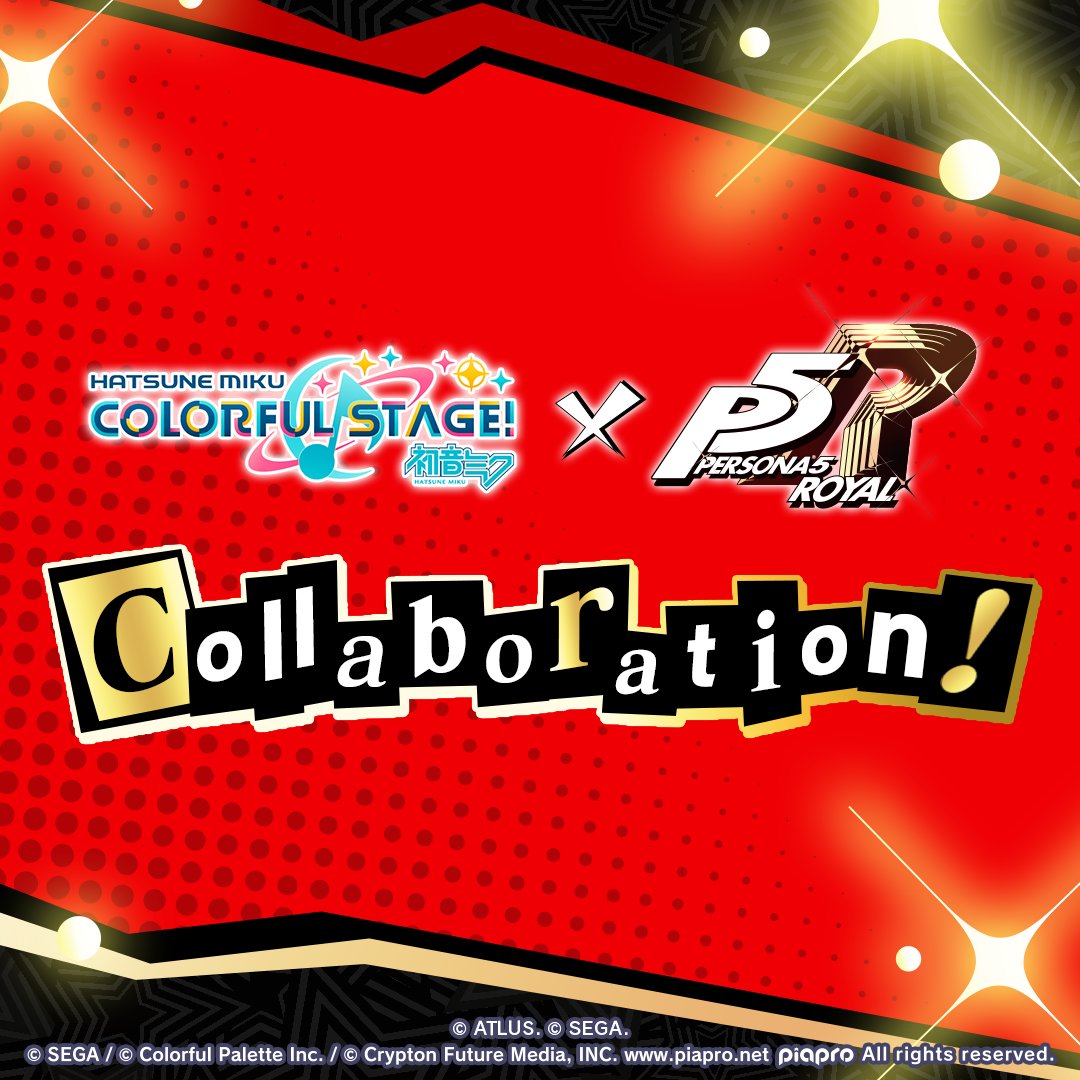 Two worlds collide! 💥

We're thrilled to announce that the collaboration between HATSUNE MIKU: COLORFUL STAGE! and Persona 5 Royal will be releasing on August 4!

🎁 Get ready for exclusive costumes, stunning visuals, and even a song~

📆 You won't want to miss this legendary