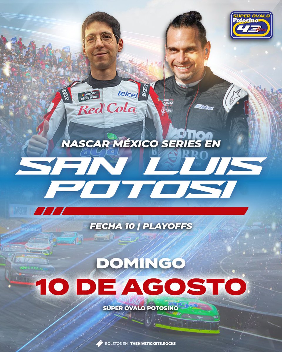 Este mes de agosto regresa la adrenalina de NASCAR México Series a tierras potosinas! 🔥🌵

Te esperamos el próximo Domingo 10 de Agosto a vivir la experiencia del automovilismo 🏎️

👉🏻Adquiere tus boletos aquí: rb.gy/d6ymc9

#NASCAR #nascarracing #nascarmexico #SLP