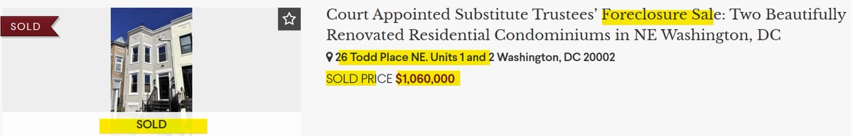 ScottRobertsDC's tweet image. there was a recent #EckingtonDC foreclosure property sale — 26 Todd Place NE units 1 &amp;amp; 2 for $1,060,000.

realestate.alexcooper.com/auction-proper…

#realestate