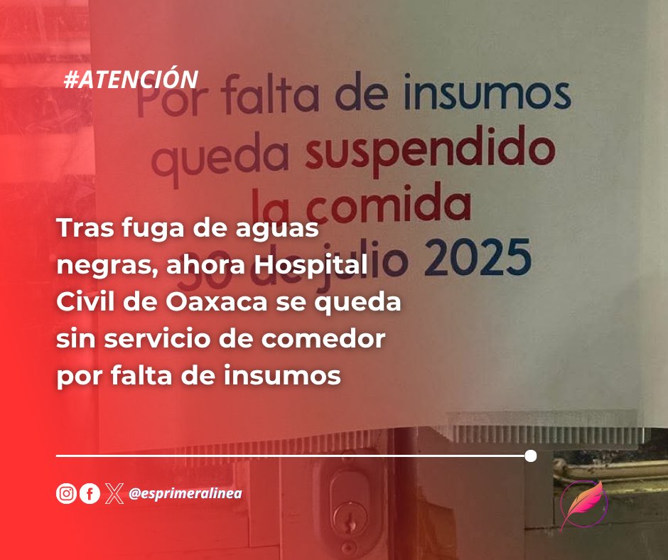 #ATENCIÓN 🔴|| Personal del Hospital Civil “Aurelio Valdivieso” denunció la suspensión del servicio de comida por falta de insumos, tras una reciente filtración de aguas negras. Acusan al gobernador de #Oaxaca Salomón Jara de desviar recursos al gasto en la #Guelaguetza2025.

Lee