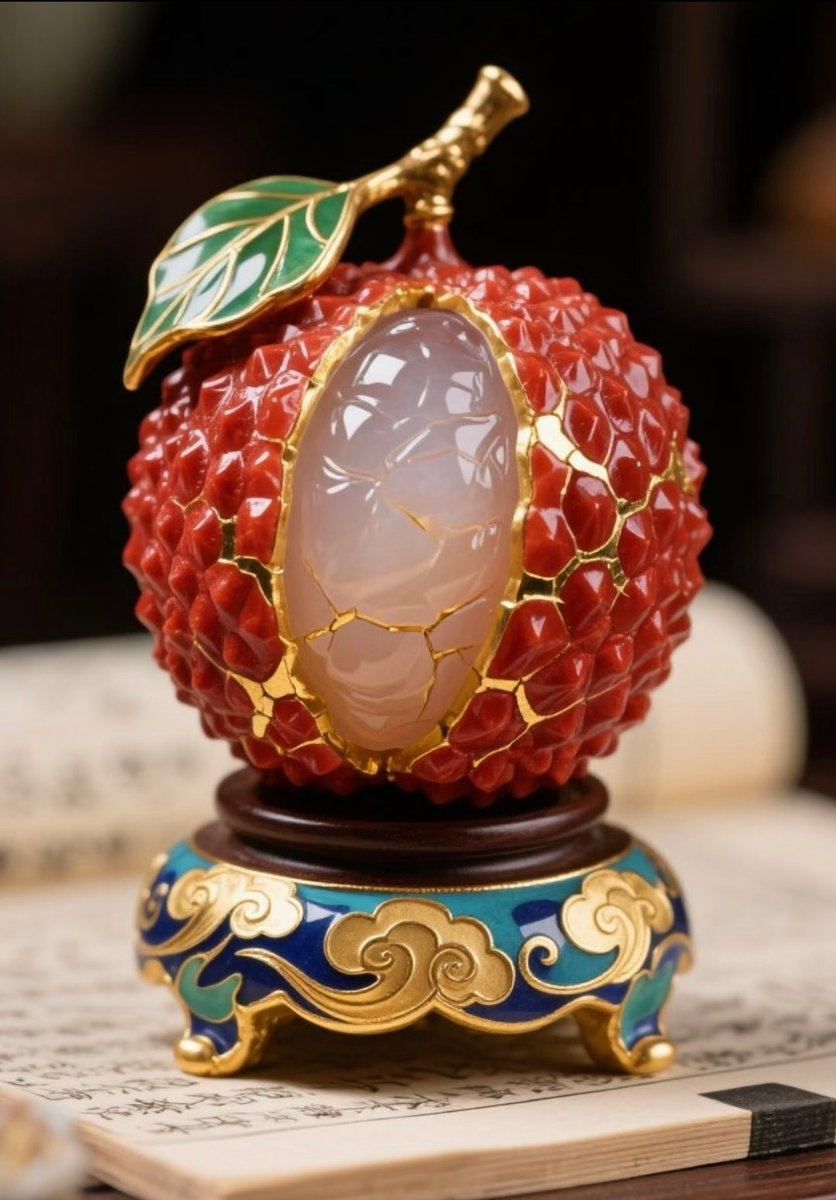 非遗珐琅玉雕｜荔枝绽玉石 金缕绕红裳