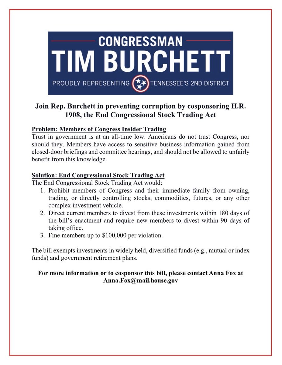 This is the outline of my Bill to end Congressional stock trading.