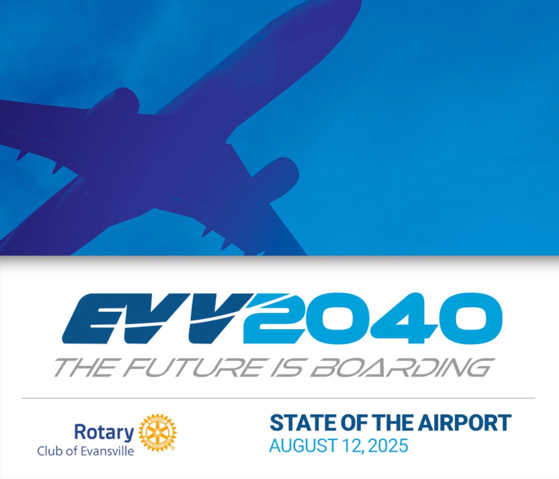 Join us for the first-ever State of the Airport  — your boarding pass to recent wins, regional impact and the continued ascent of EVV, powered by our community, partners and team members. 

🗓️ Tuesday, Aug. 12 - 12p-1p
📍 Bally’s
🎟️ evansvillerotary.com/luncheon-regis…