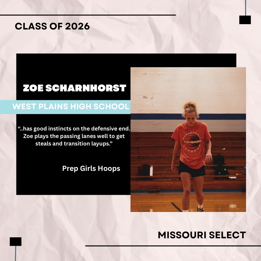 Missouri Select (@shotimesgfmo) on Twitter photo One of the most overlooked in the area. Zoe is a workhorse and will do anything to help her team. She’s one of west plains most consistent since her freshman year. She has picked up multiple offers and is preparing for a great senior year with <a href="/ladyzizzerbball/">WP Lady Zizzer Bball</a>
<a href="/PGHMissouri/">Prep Girls Hoops Missouri</a> One of the most overlooked in the area. Zoe is a workhorse and will do anything to help her team. She’s one of west plains most consistent since her freshman year. She has picked up multiple offers and is preparing for a great senior year with <a href="/ladyzizzerbball/">WP Lady Zizzer Bball</a>
<a href="/PGHMissouri/">Prep Girls Hoops Missouri</a>