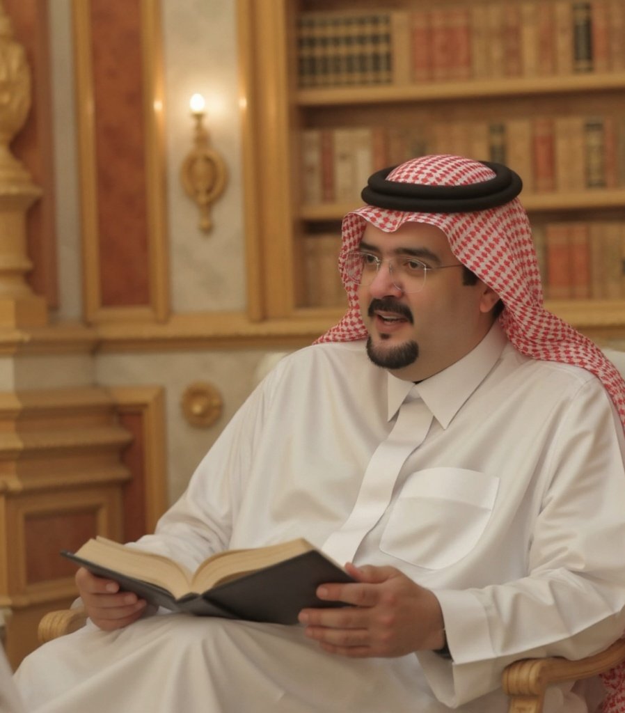 #عبدالعزيز_بن_فهد ❤️
 أميرنا ومكتبته 📚
 بعدسة الذكاء الاصطناعي 🤳