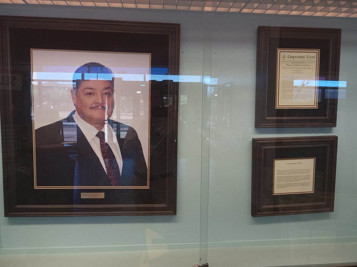 Nice piece of Phoenix history at the Main Post Office, honoring the life of Humberto "Junior" Trujillo, the first latino Phoenix Postmaster. <a href="/SenRubenGallego/">Senator Ruben Gallego</a>