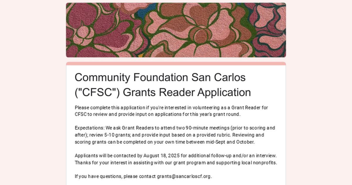 Join the ranks of community members who have been readers for the Community Foundation over the last 6 years! Readers share that this work is meaningful, informative, and connects them ever more deeply to our “City of Good Living.”  docs.google.com/forms/d/1smKKP…