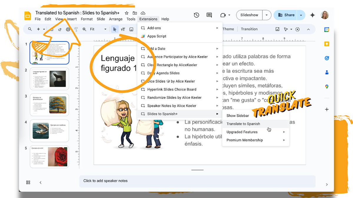 Slides to Spanish+

Converts your Google Slides to other languages (not just Spanish)

Install for Free: workspace.google.com/marketplace/ap…