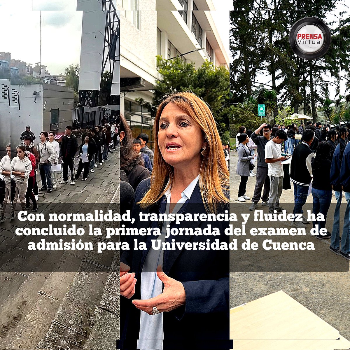 #Cuenca// La Universidad Pública, concluye su primera jornada de toma de examen para admisión.

Asistieron 7.354, postulantes para rendir el examen, el proceso fue ordenado, fluido y transparente.