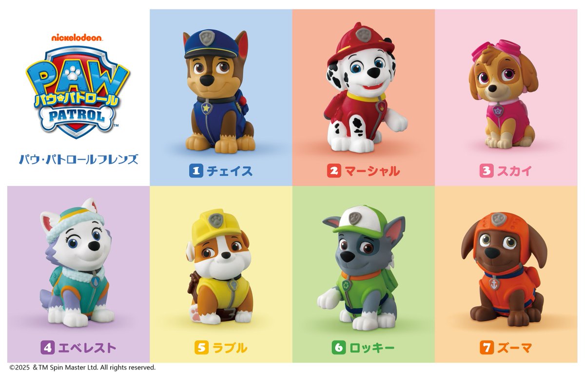 食玩フレンズソフビシリーズに
#パウ・パトロール が初登場🎉

こどもが持ちやすいサイズ感✨
ころんと可愛いデフォルメで、ワンダフルに立体化しました🐶💛
「パウ・パトロールフレンズ」は全国のお菓子売り場で8/11～発売予定です❣
お楽しみに♪
bandai.co.jp/candy/products…

#パウパト