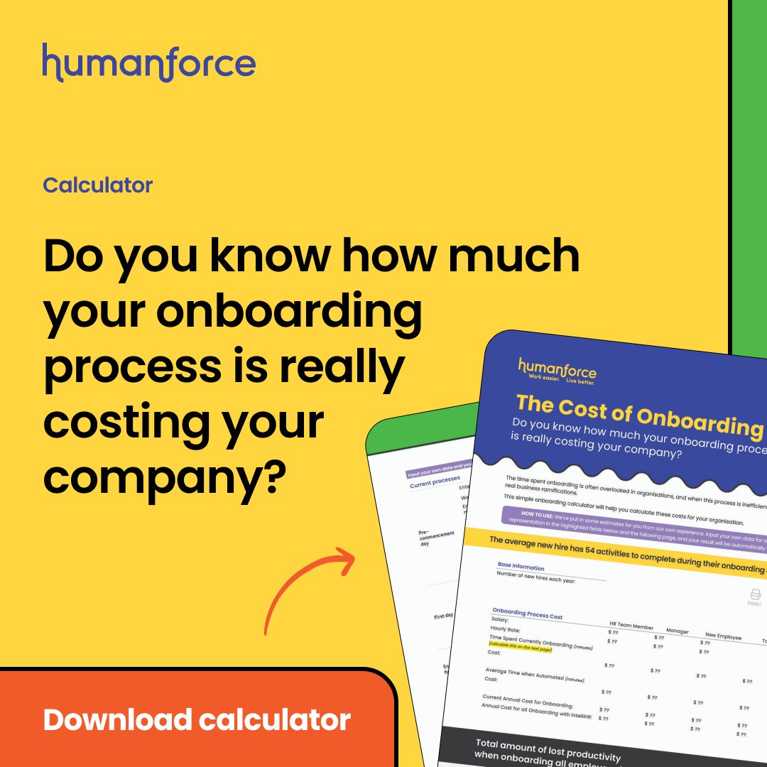 Inefficient onboarding processes can silently drain your resources. Discover the true cost of onboarding and take control, with Humanforce's onboarding calculator here - hubs.la/Q03zbwMm0.
