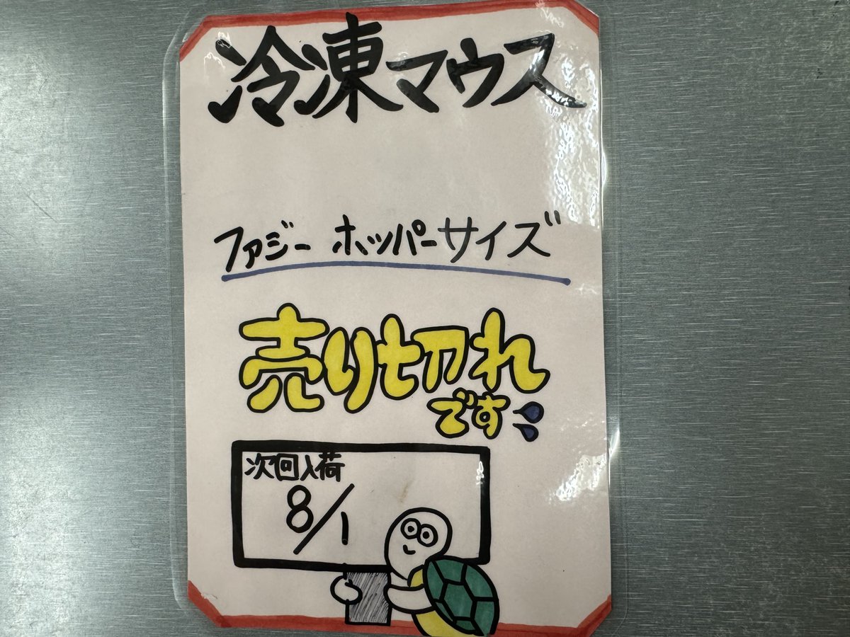 WING21

本日は10時30分〜20時まで営業です。
宜しくお願い致します！

冷凍マウス
ファジー、ホッパー売り切れました。
すみません🙇
明日8月1日の昼過ぎに入荷予定です。