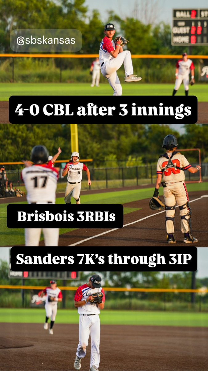 CBL up 4-0 after 3 innings. Cooper Sanders looking dominant on the mound with 7K’s through 3 innings