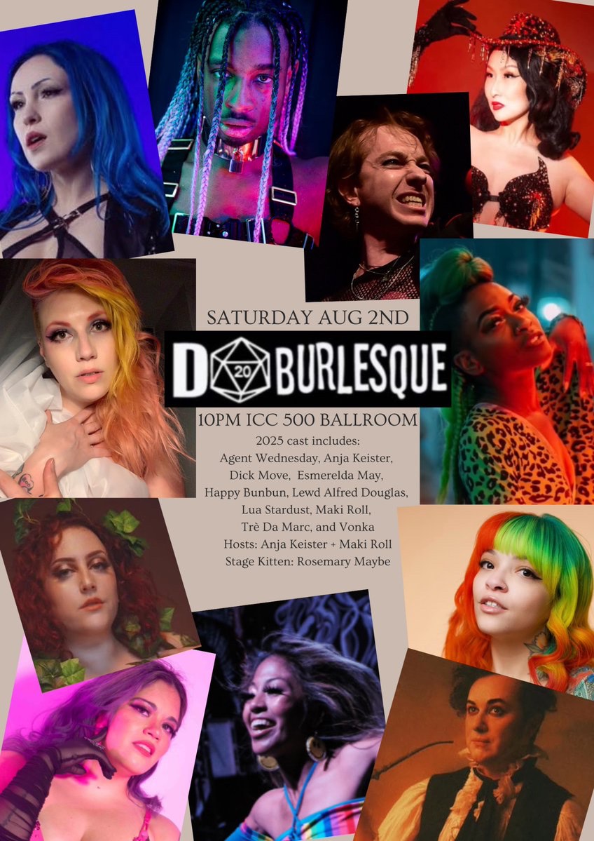 👻Anja Keister 👻 (@anjakeister) on Twitter photo As <a href="/d20burlesque/">D20 Burlesque</a> performers trickle into Indy for #GenCon let me remind you about some of our events not sold out:
Thur 2pm DIY Pasties +How to Twirl Them
Thur 5pm Sex & Dread TTPRG Actual Play
Sat 10pm Nerdlesque Extravaganza As <a href="/d20burlesque/">D20 Burlesque</a> performers trickle into Indy for #GenCon let me remind you about some of our events not sold out:
Thur 2pm DIY Pasties +How to Twirl Them
Thur 5pm Sex & Dread TTPRG Actual Play
Sat 10pm Nerdlesque Extravaganza