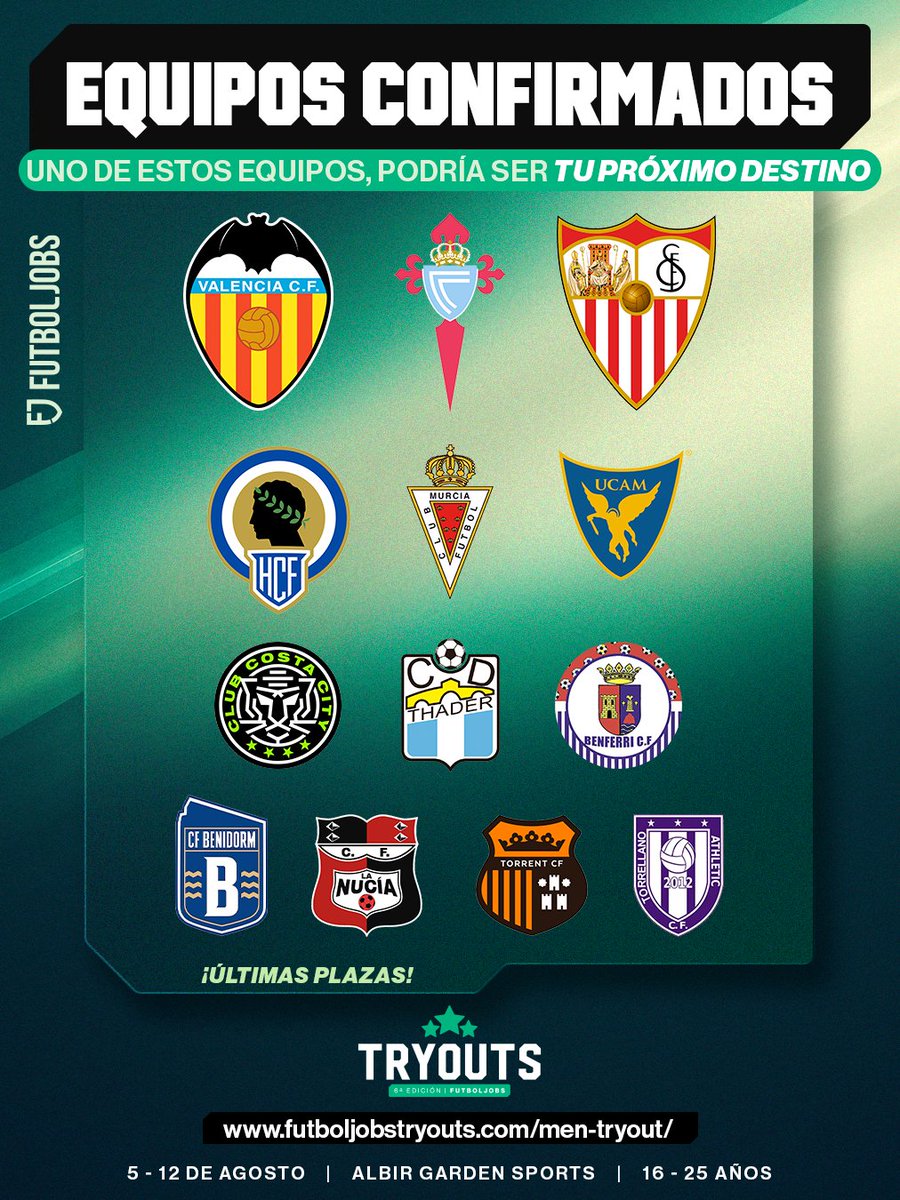 FutbolJobs Oficial (@futboljobs_es) on Twitter photo 🏆🚨 We would like to introduce you to all the Scouts confirmed for the sixth edition of the Tryouts. 🚨🏆
⚽ If you are a defender or goalkeeper looking to boost your football career, this is your chance.
✍️ For more information, write to us at: stage@futboljobs.com 🏆🚨 We would like to introduce you to all the Scouts confirmed for the sixth edition of the Tryouts. 🚨🏆
⚽ If you are a defender or goalkeeper looking to boost your football career, this is your chance.
✍️ For more information, write to us at: stage@futboljobs.com