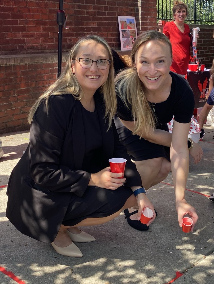 MontcoCourtNews's tweet image. Gabriella Glenning, on left, &amp;amp; Lauren Marvel, #MontcoPa assistant district attorneys, took part in raising awareness about human trafficking &amp;amp; honoring those who have fallen through the cracks in society by filling sidewalk cracks with red sand as part of #RedSandProject