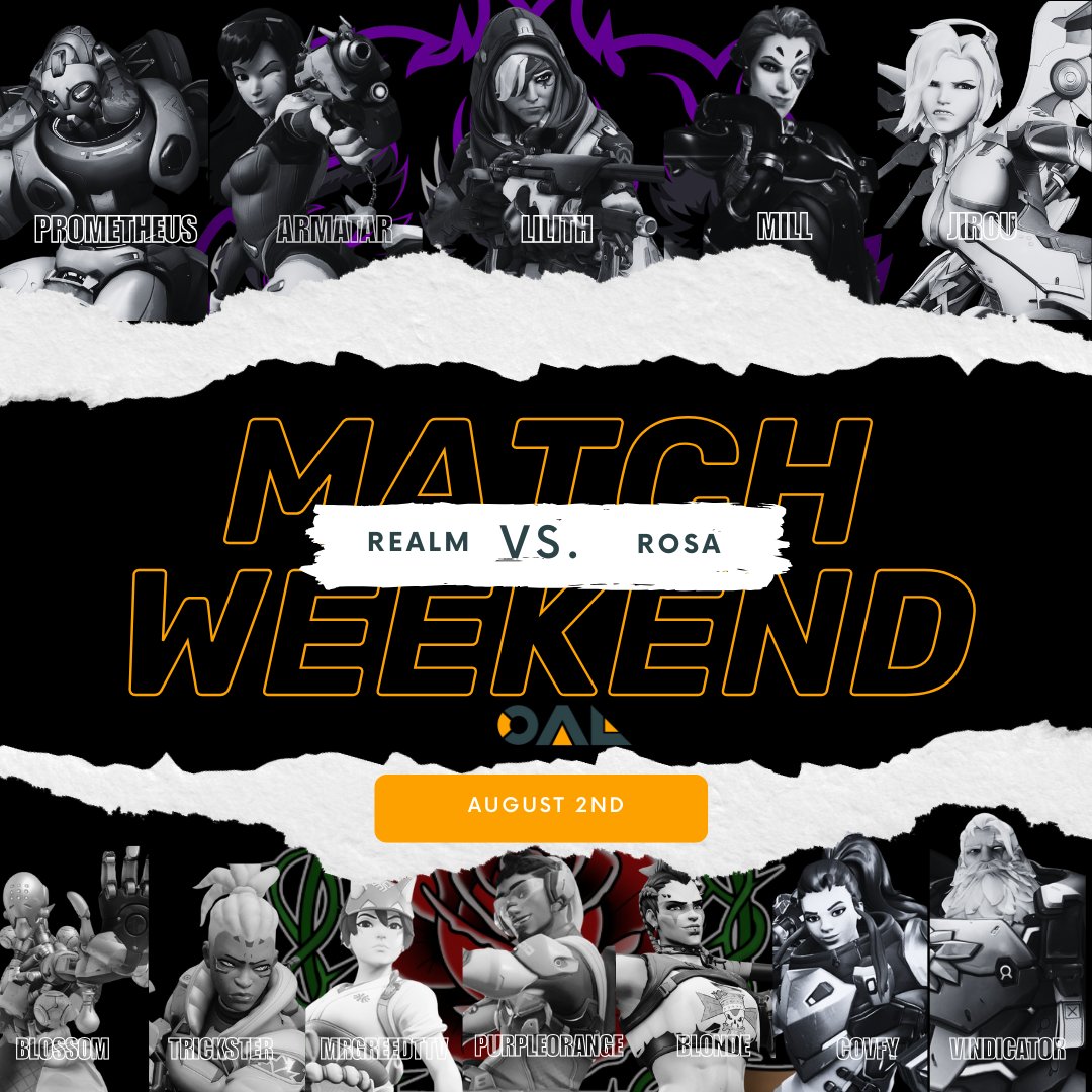 This week we have two incredible matches lined up and our second weekend match is Realm vs. Rosa!

Will the beast that is Realm trample the roses or will Rosa's thorns ensnare their opponents?

WATCH LIVE:
🗓 AUGUST 2ND
⏰️ 3pm CST
📍twitch.tv/oal_official