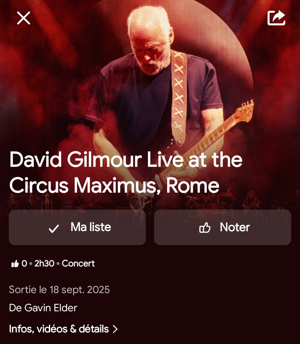 OFFICIEL : "David Gilmour - Live at the Circus Maximus, Rome" sera distribué par Pathé Live et sera diffusé au cinéma le 18 septembre 2025 à 20h !