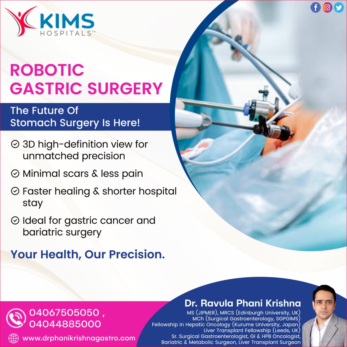 ravula_phani's tweet photo. Experience the future of #stomachsurgery with #RoboticGastricSurgery! Get unmatched precision, minimal scars, faster recovery, and better outcomes for #gastriccancer and #bariatricprocedures. Your health, our precision.

Website : https://t.co/kVc01aBRMH https://t.co/jopq5Sbk0k