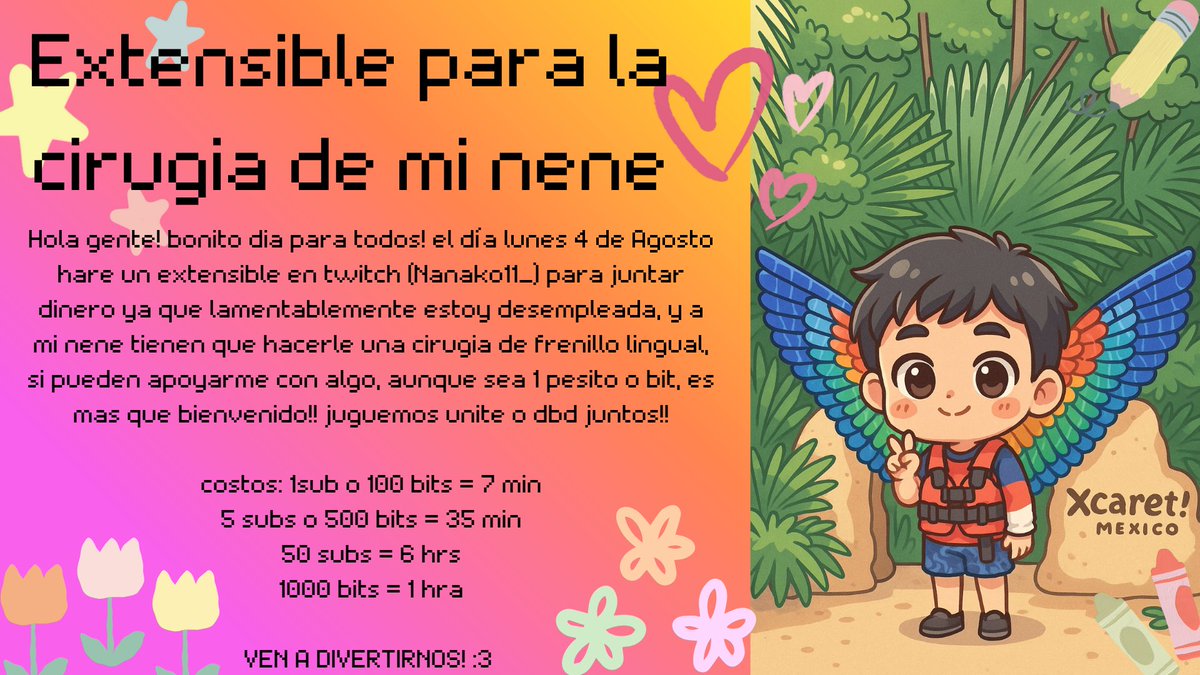 No suelo ser de pedir nada, pero sí pudiesen ayudarme a compartir y chance alguien quiera jugar conmigo ese día, platocar o me pueda apoyar, les estaría eternamente agradecida🥺✨️
#Extensible #Vtuber