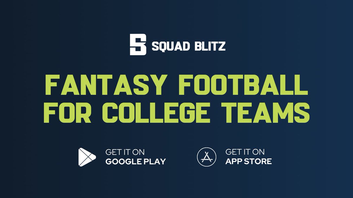 SquadBlitzApp's tweet photo. Ready for college football? 🎉 Squad Blitz is the new team-based fantasy app! Draft full teams, not just players, for strategic fun each week. Download &amp; challenge your friends to a league before kickoff! 📲 #SquadBlitzApp #FantasyFootball #CFB https://t.co/Tl3x1LE2Wm